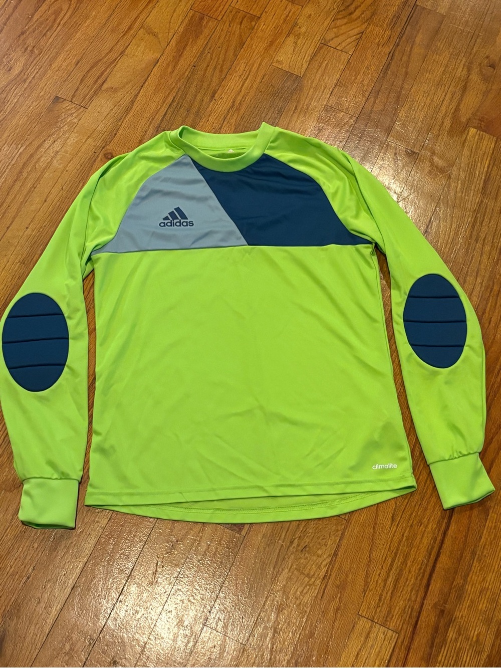 adidas youth Neon Lime Long-Sleeve Rash Guard with Navy Panels 13-14Y